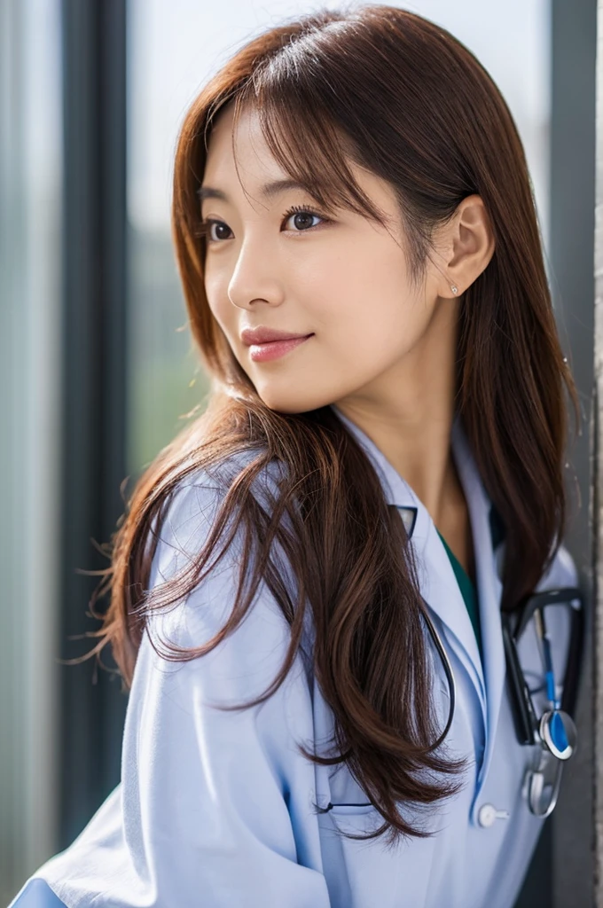 ((Highest quality)), ((masterpiece)), (detailed),Perfect Face,Japanese,Female doctor,White,Female announcer