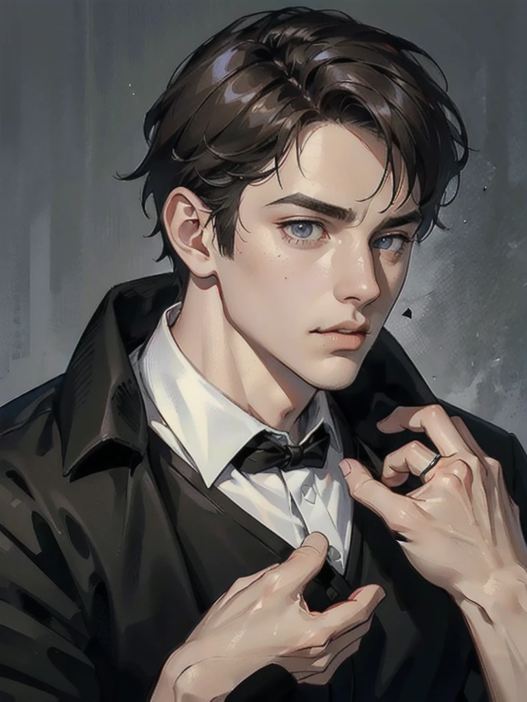 a 40 year old man with red short hair, grey eyes, moles all over the face, wearing an official uniform, masculine, teacher, best quality, 8k, highres, masterpiece, ultra-detailed, realistic, photorealistic, studio lighting, extreme detail description, professional, vivid colors