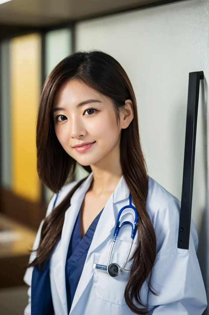 ((Highest quality)), ((masterpiece)), (detailed),Perfect Face,Japanese,Female doctor,White,Female announcer