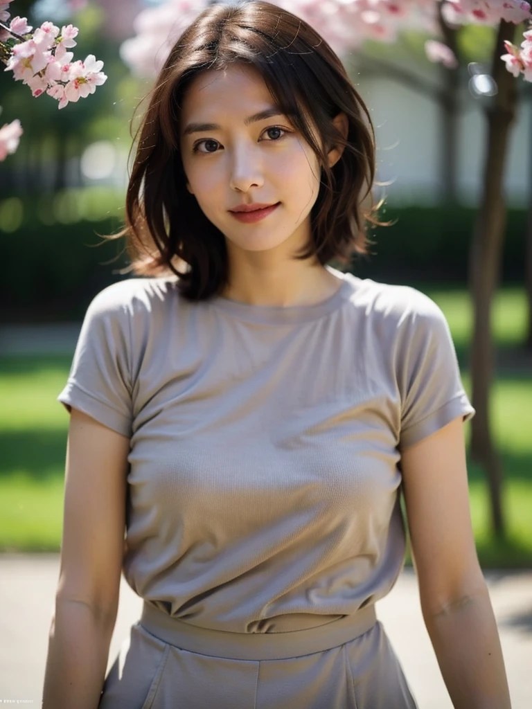 1 girl, Aragaki Yui, 18 years young,(RAW-Foto, best quality), (realistisch, photo-realistisch:1.4), Meisterwerk, eine äußerst zarte und lovely, extrem detailliert, 2k Hintergrundbild, toll, fein detailliert, extrem detailliert CG unity 8k wallpaper, Ultra-detailliert, highres, Sanftes Licht, lovelys detailliertes Mädchen, extrem detailliert eyes and face, lovely detaillierte Nase, lovely, detaillierte Augen,filmische Beleuchtung,Perfekte Anatomie,  nackt, normal sized breasts, ,(bokeh:1.2) in einem Blumenpark,Sakura blossoms,Blumengarten, smile