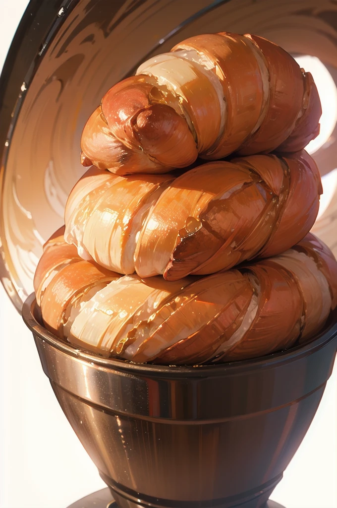 8K,  Best Quality, masutepiece,Professional Lighting,Front lighting,BRAEK,White background,croissant, three croissant