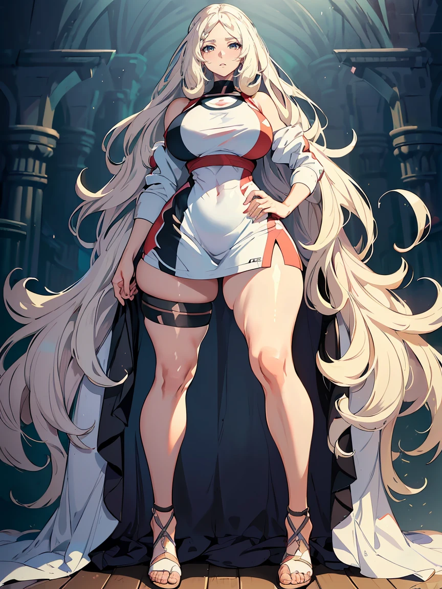 handsome mature woman,Long wavy white hair,Hyperresolution,accuracy,Detailed rendering,(Subtle facial image)(Image of fine hair)(topquality)(Masterpieces of masters)(High degree of completeness)(A sense of atmosphere)tmasterpiece,Super detailed and super detailed(half-body portrait)((Masterpiece, Highest quality)), Detailed face, CharacterDesignSheet, full bodyesbian, Full of details, Multiple poses and expressions, Highly detailed, Depth, Many parts,Beautiful,Extremely beautiful,High Balance, Natural light, drawn art style, white hair, curly hair down to ankles, ankle length hair, (((Ankle length hair))) (((thick hair))) (((pokemon trainer)))(((Pokemon gym leader))))(((Gym clothes)))(((Sporty outfit)))