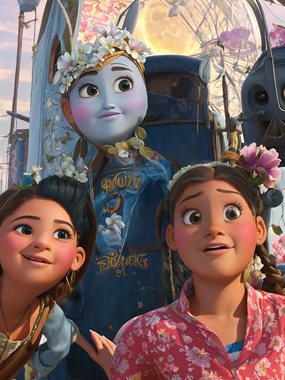 Cartaz estilo filme com o nome Luna, with a light-skinned eight-year-old Brazilian , cabelos pretos longos nao muito lisos, olhos pretos pequenos, [[sem make]], com  vestido vermelho e florido , ambiente urbano, dia radiante, estilo disney pixar