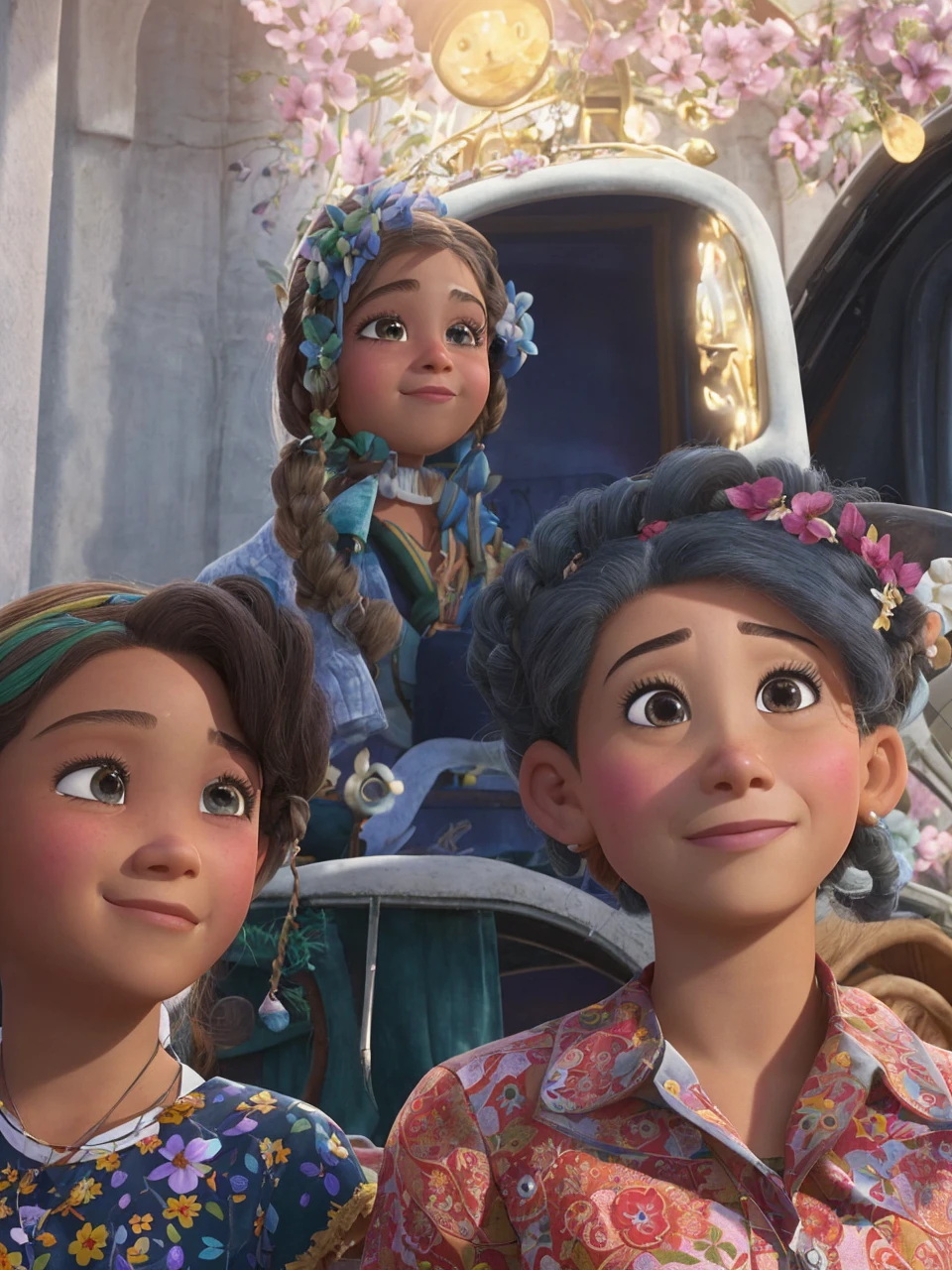 Cartaz estilo filme com o nome Luna, with a light-skinned eight-year-old Brazilian , cabelos pretos longos nao muito lisos, olhos pretos pequenos, [[sem make]], com  vestido vermelho e florido , ambiente urbano, dia radiante, estilo disney pixar