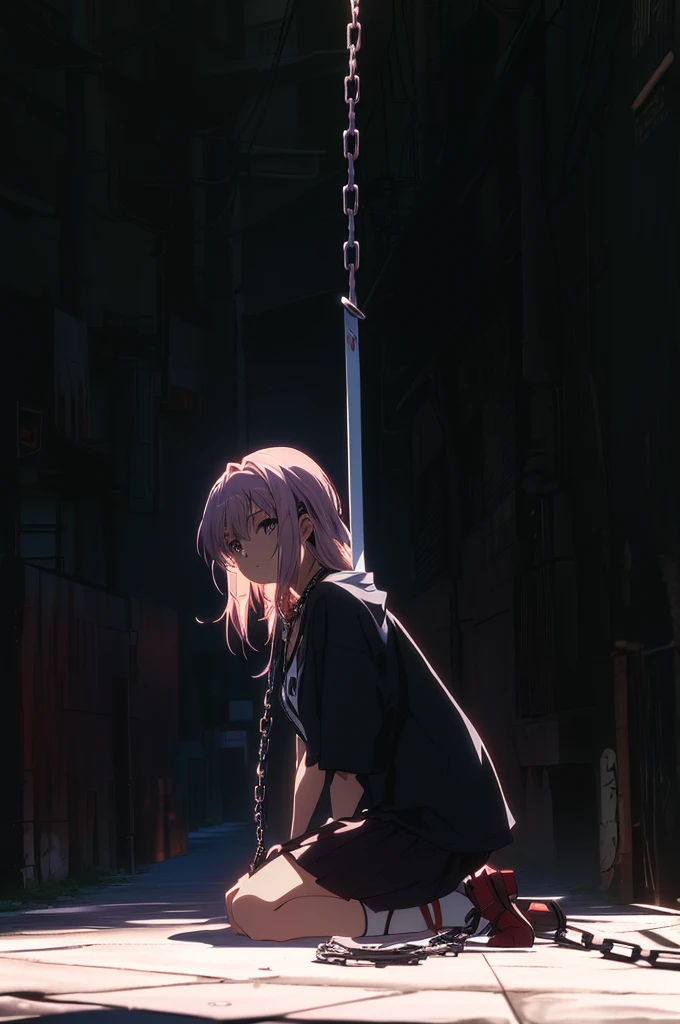 anime girl kneeling on the ground with a chain around her neck, anime wallaper, zerochan art, holding a sword on her shoulder, she is holding a sword, gapmoe yandere grimdark, hd anime wallaper, badass anime 8 k, 4k anime wallpaper, anime art wallpaper 8 k, zerochan, 4 k manga wallpaper, anime wallpaper