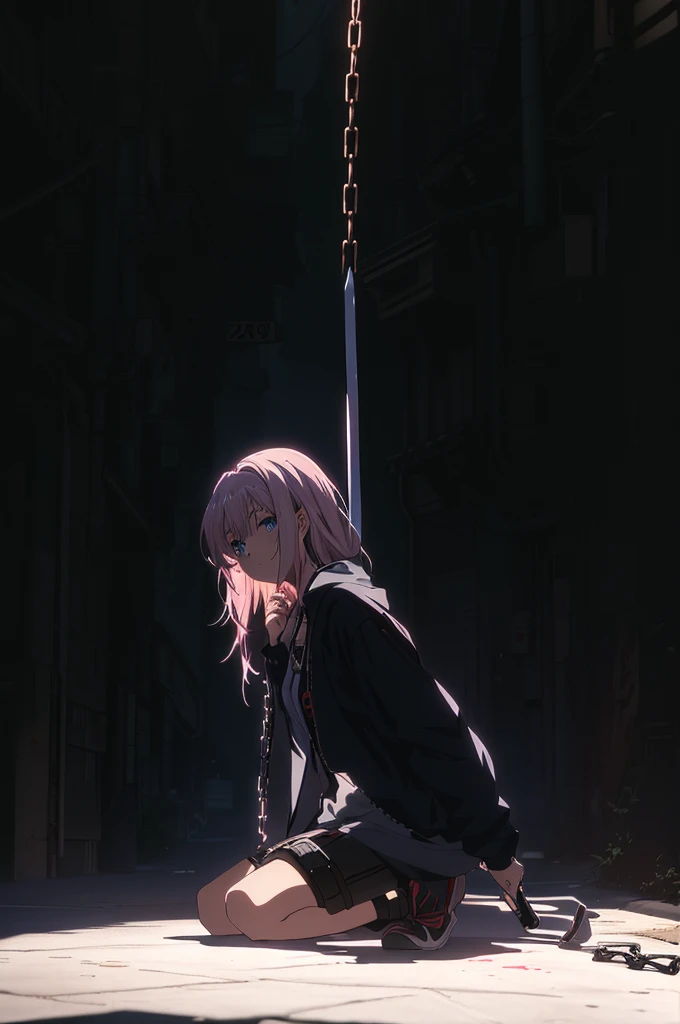 anime girl kneeling on the ground with a chain around her neck, anime wallaper, zerochan art, holding a sword on her shoulder, she is holding a sword, gapmoe yandere grimdark, hd anime wallaper, badass anime 8 k, 4k anime wallpaper, anime art wallpaper 8 k, zerochan, 4 k manga wallpaper, anime wallpaper