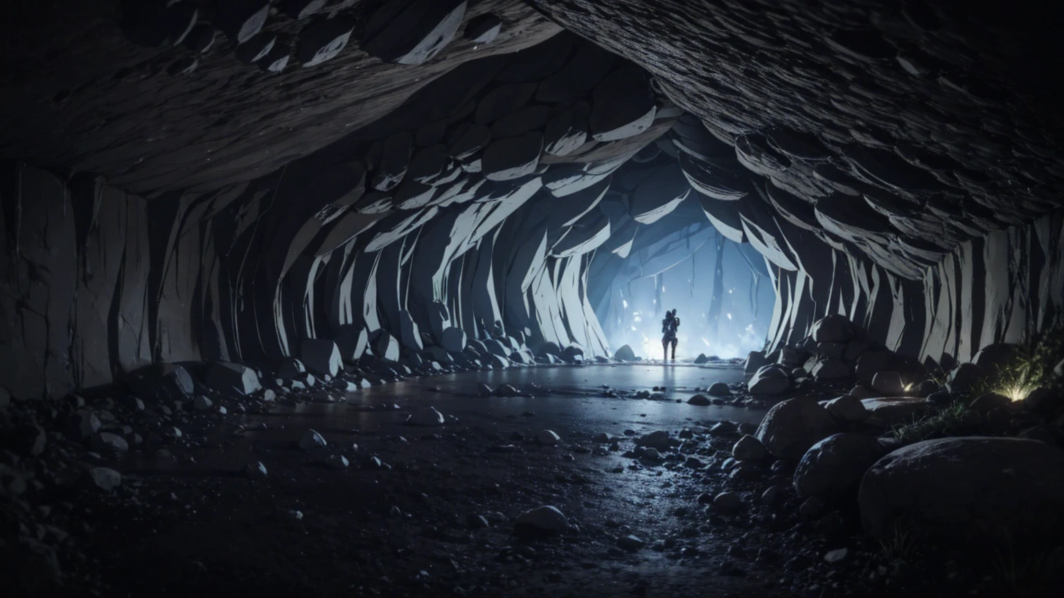 Empty invisible underground cave background,masterpiece,game CG,anime,Unmanned, no human,background,,,Soil, rock surface, indoor.((dark)).Torch