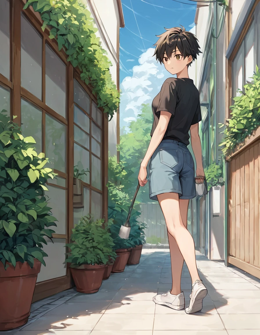 score_9, score_8_up, score_7_up, score_6_up, score_5_up, score_4_up, BREAK source_anime, rating_save, 1girl handsome tomboy ,garden
