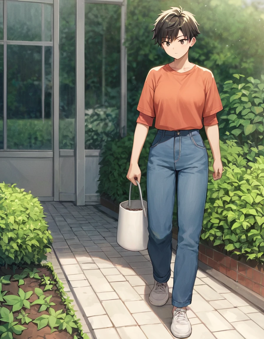 score_9, score_8_up, score_7_up, score_6_up, score_5_up, score_4_up, BREAK source_anime, rating_save, 1girl handsome tomboy ,garden