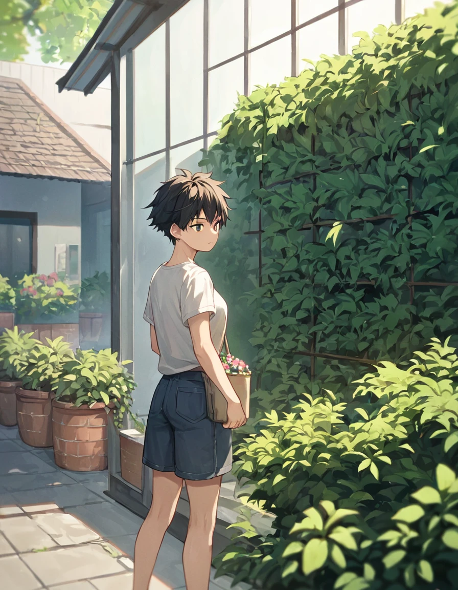 score_9, score_8_up, score_7_up, score_6_up, score_5_up, score_4_up, BREAK source_anime, rating_save, 1girl handsome tomboy ,garden
