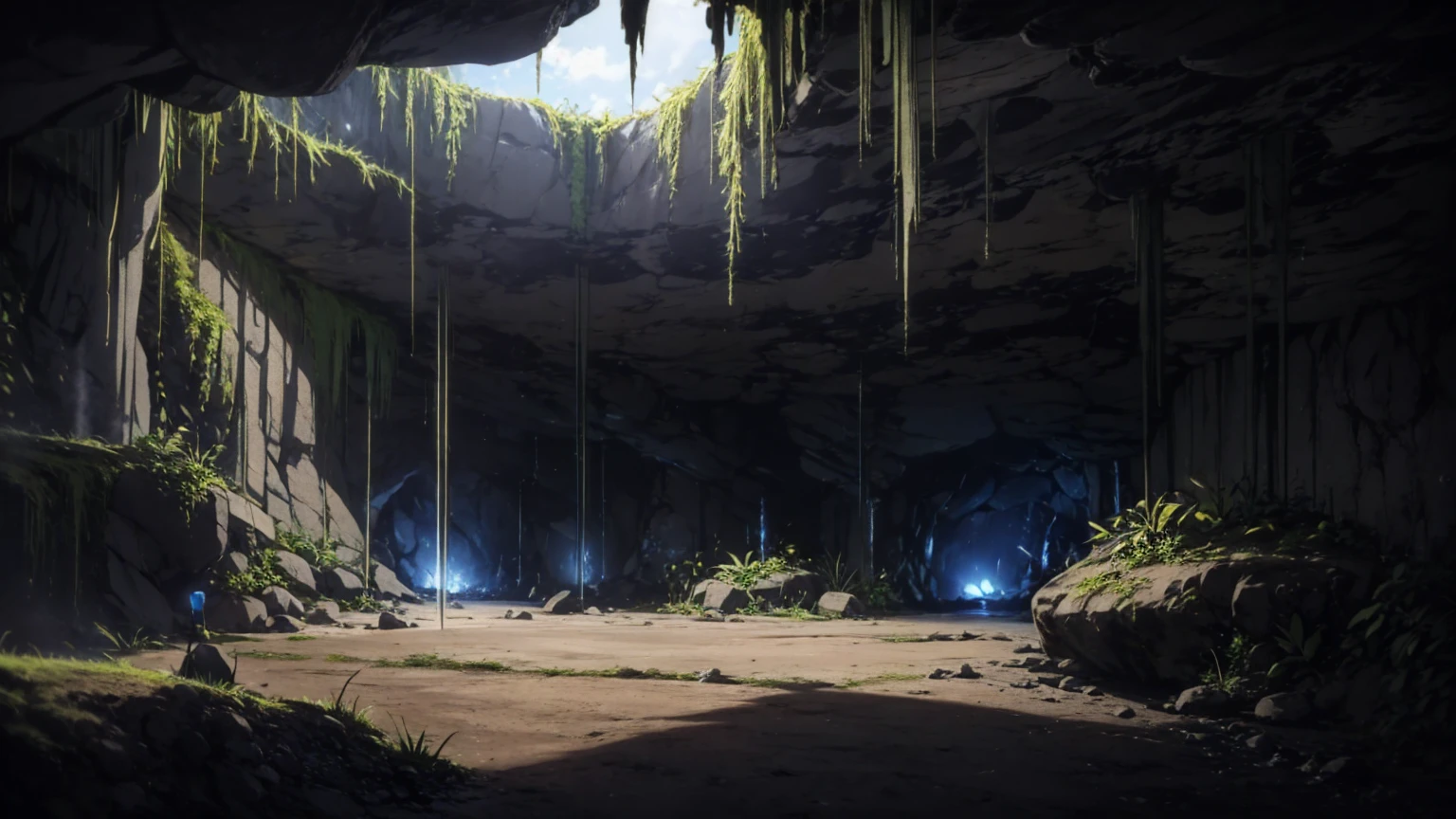 Empty invisible underground cave background,masterpiece,game CG,anime,Unmanned, no human,background,,,Soil, rock surface, indoor.((dark)).Torch.no light.