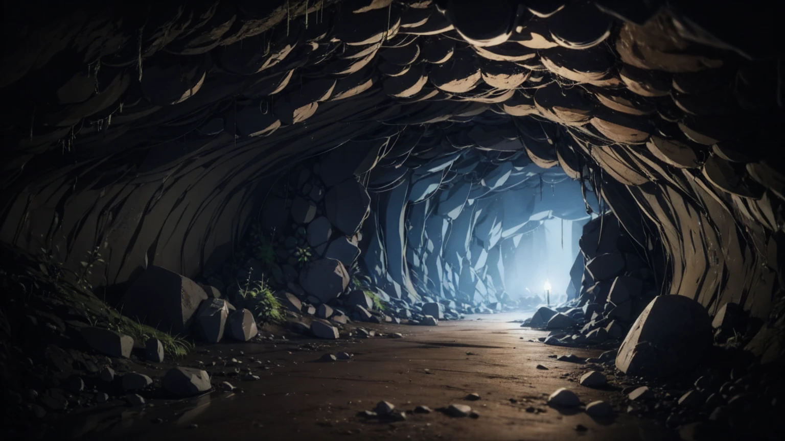 Empty invisible underground cave background,masterpiece,game CG,anime,Unmanned, no human,background,,,Soil, rock surface, indoor.((dark)).Torch.no light.