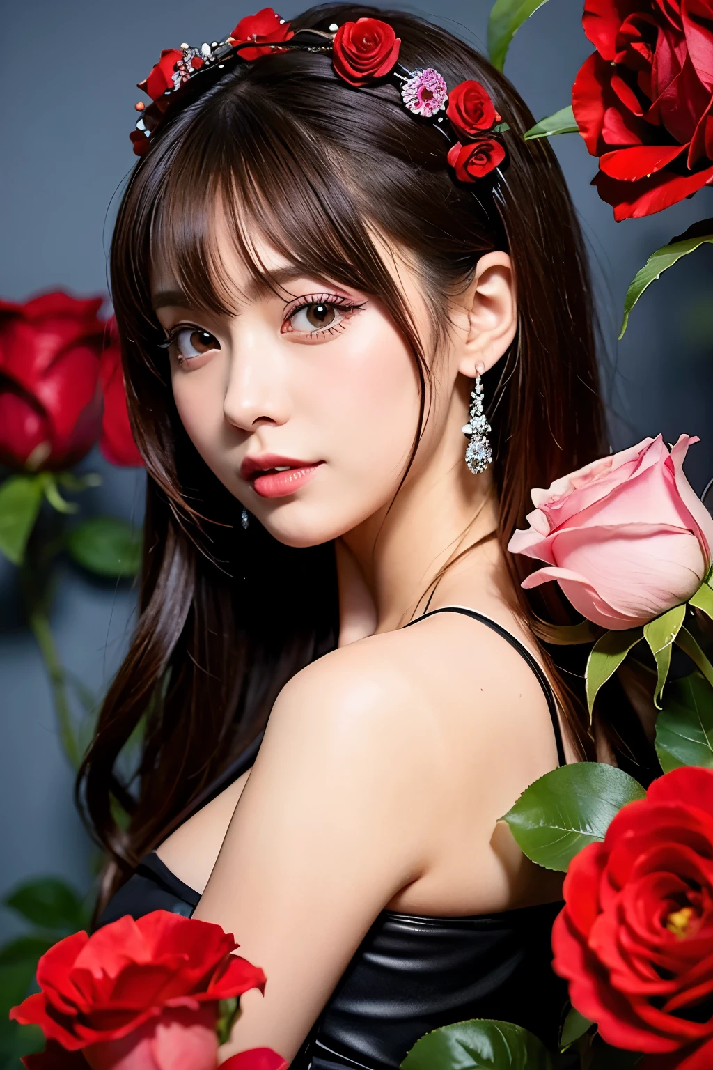Red Rose、petal、butterfly、Lock、Anime Style