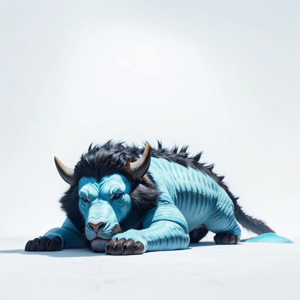 Big Animals, (glow blue eyes), (his eyes gave off light), mammoth mixed with komodo, has red stripes on its body, Grassroots, no background, (has beard)