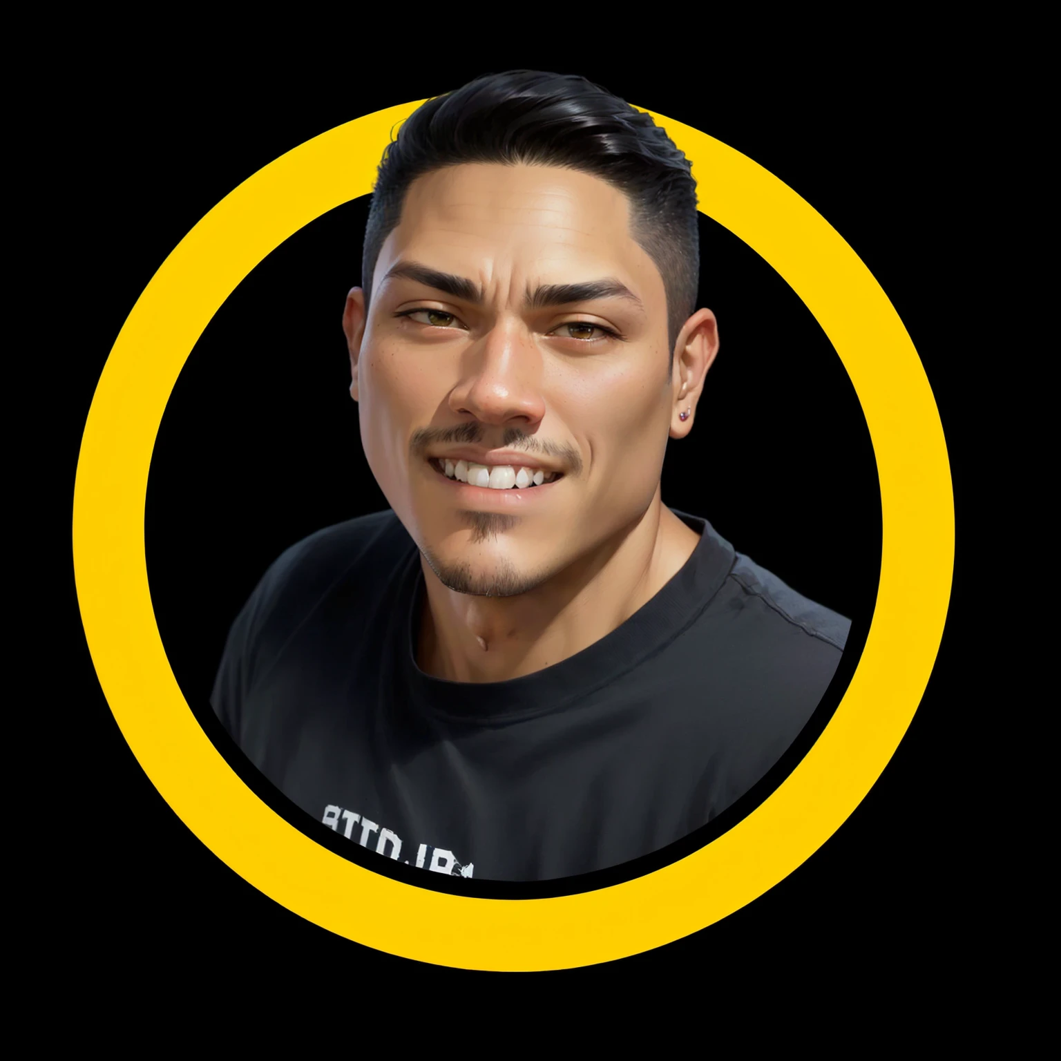sharpened man with a black shirt and a yellow circle, Joel Torres, Brian Pulido, Tony Taka, alex miranda, rise of henry, profile picture with headshot, postagem no reddit, por Robbie Trevino, James Zapata, Christian Orrillo, by Byron Galvez, alex flores, dan dos santos, imagem de avatar, ariel perez, Jenna Barton, Tony Sandoval