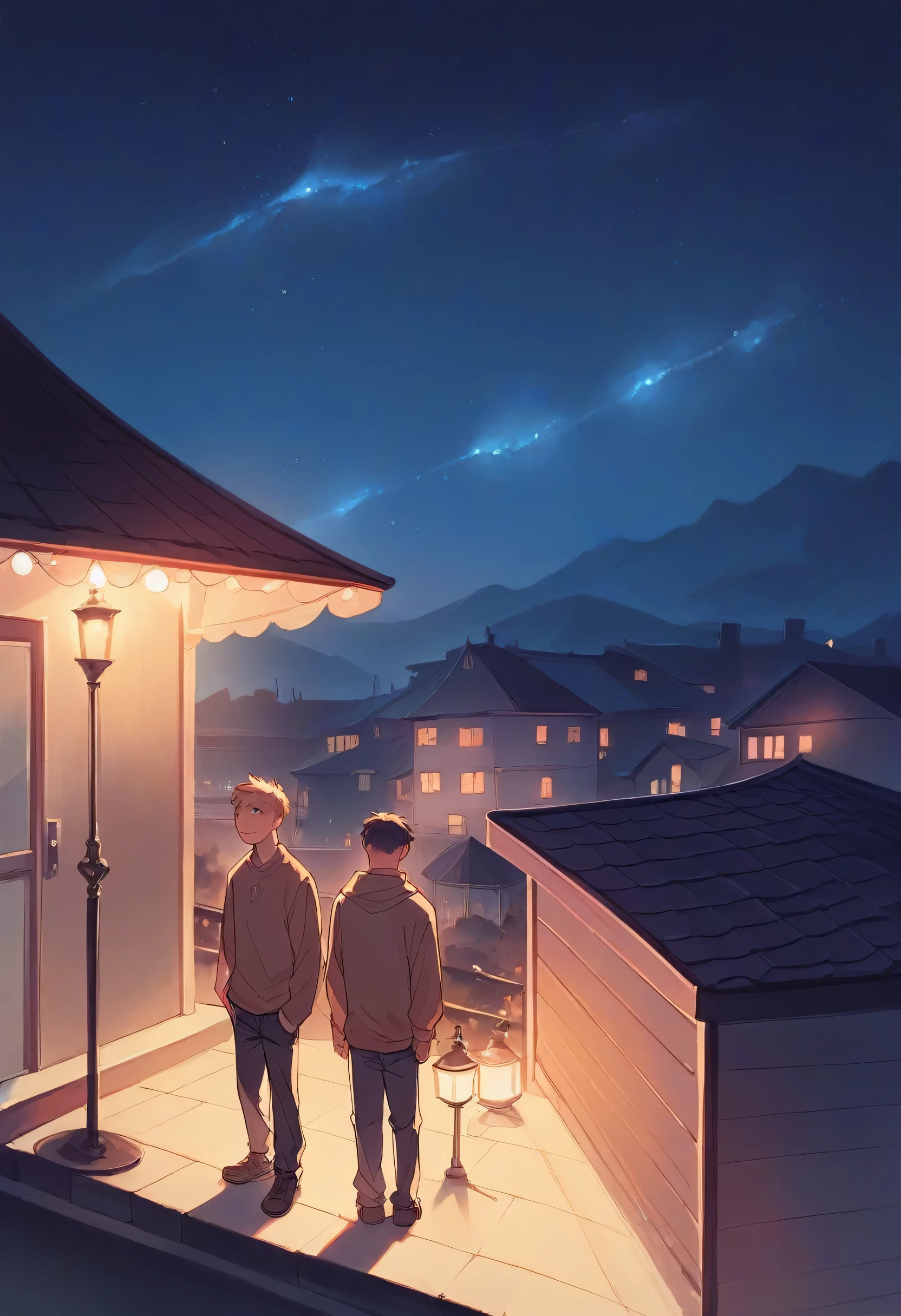 there are two men standing next to a lamp post at night, at night time, with glowing lights at night, it is night time, night view, taken in the night, during night, on rooftop, candid picture, harsh flash photo at night, at nighttime, night photo, photo taken at night, scenic view at night, at night with lights