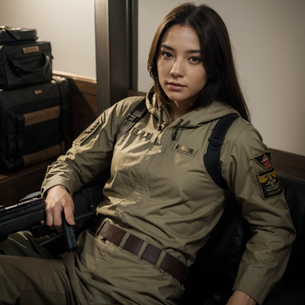 Photorealsitic、realistic skin textures、automatic rifle