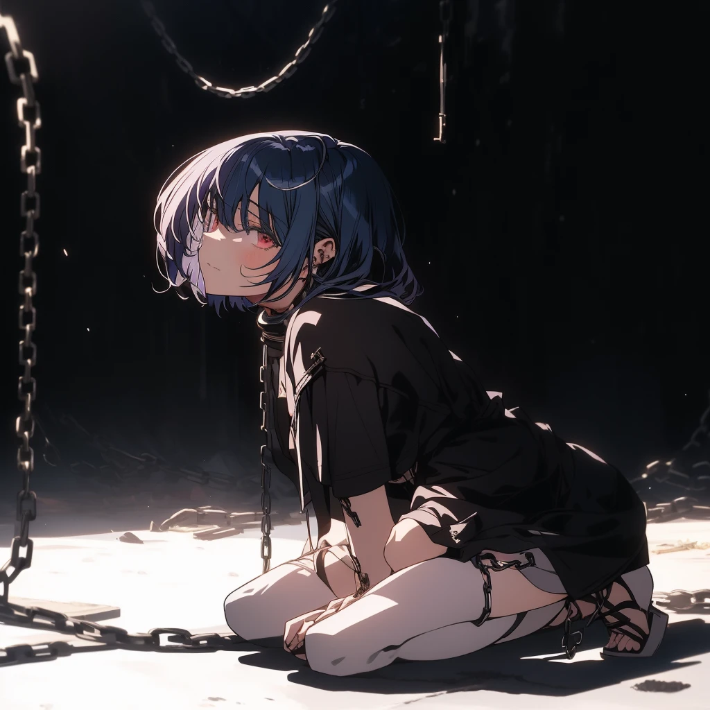anime girl sitting on ground with chains around her, the anime girl is crouching, gapmoe yandere grimdark, 4k anime wallpaper, 4 k manga wallpaper, badass anime 8 k, best anime 4k konachan wallpaper, anime art wallpaper 8 k, gapmoe yandere, anime style 4 k, a-1 pictures, anime wallpaper 4k