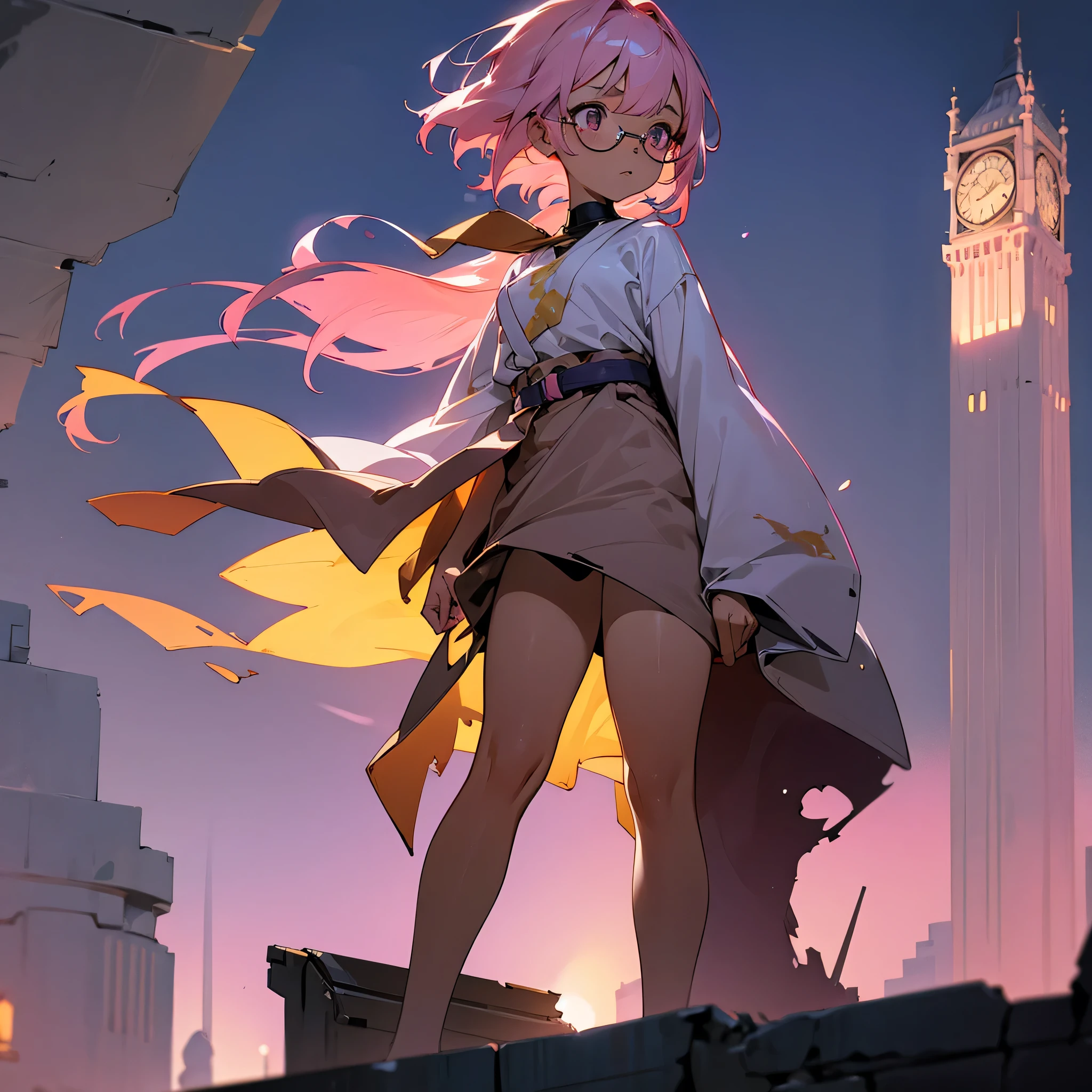 3girls, giantess art, highly detailed giantess shots, giantess, most detailed, perfect face, Two legs, Five fingers, short hair, A beautiful girl who is bigger than a skyscraper, Wearing rimless glasses, smile, huge breasts, blue base magical girl dress, bow, magical girl, holding a magical wand, black pantyhose, blue stiletto heels, thunderbolt from a magical wand, Destroying cities, Under heavy attack, A very small big city, Miniature metropolis, Full body description, GTS, giga giantess, stomping city, crash city, tiny city, micro city, pantyhose feet, High resolution, highest quality, masterpiece,