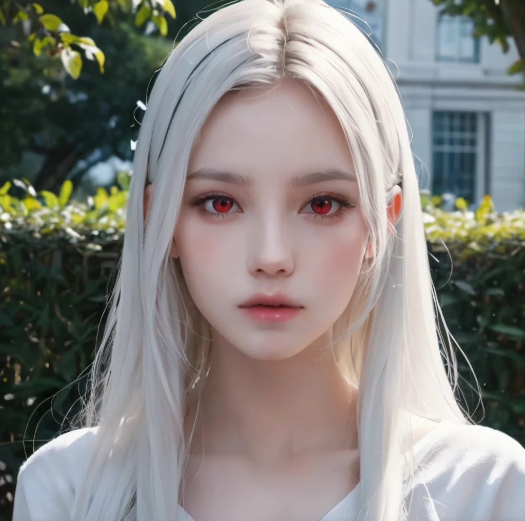  Detailed. Masterpiece. Top quality. Girl with white hair and red eyes. Pretty girl.doll girl. 16 years. Long hair. White skin.