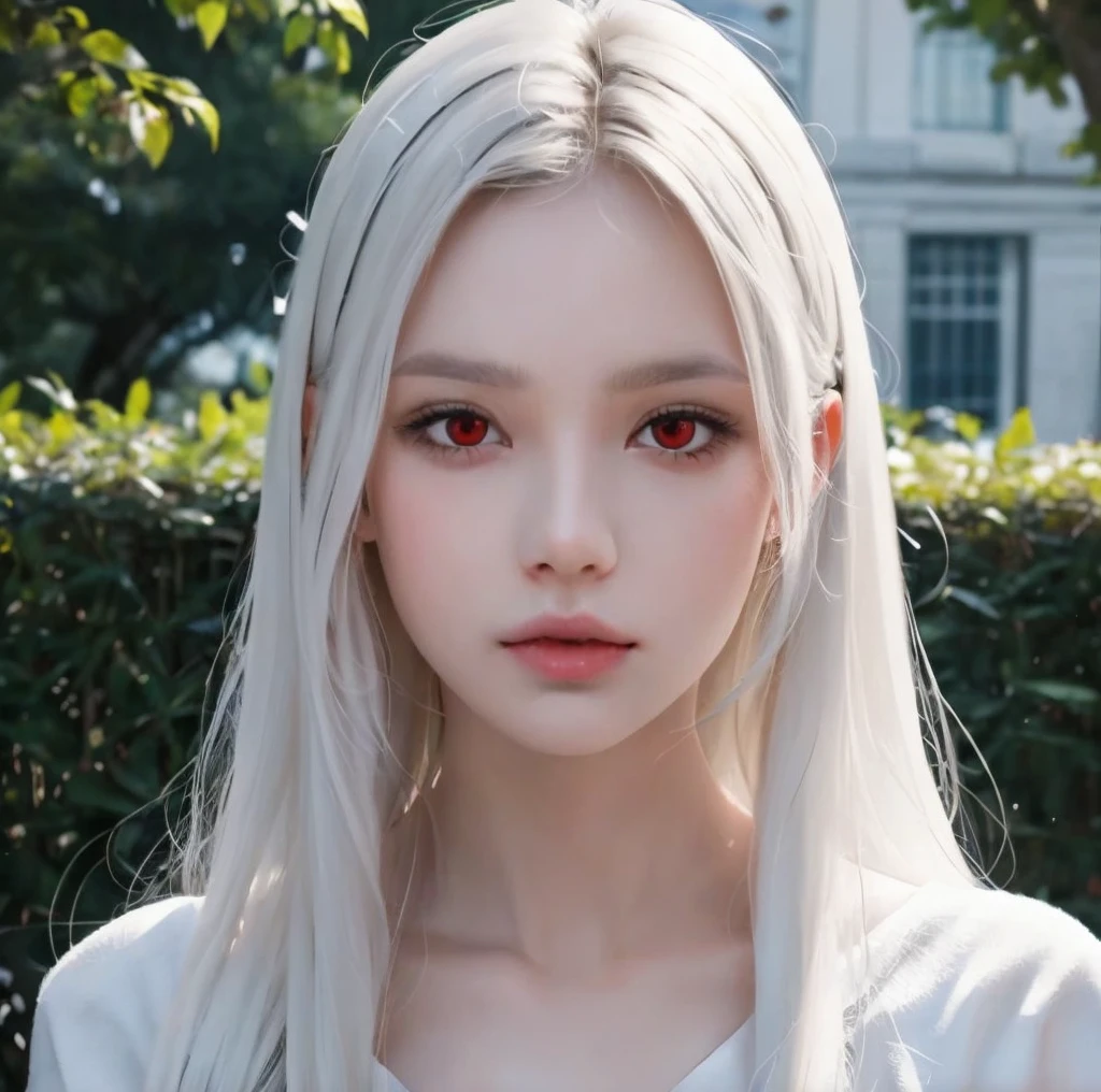  Detailed. Masterpiece. Top quality. Girl with white hair and red eyes. Pretty girl.doll girl. 16 years. Long hair. White skin.