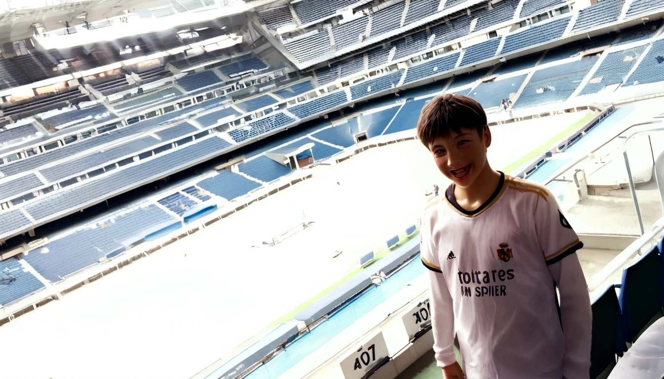 arafed young man parado en un estadio with a soccer ball, capturado en iphone, parado en un estadio, 🌻🎹🎼, diego fernandez, tomado en iphone 14 pro, tomada en iphone 1 3 pro, in Spain, foto de perfil, detallado!, looking towards the camera, !!hermoso!!, parado en una arena, by david rubin, exclusivo