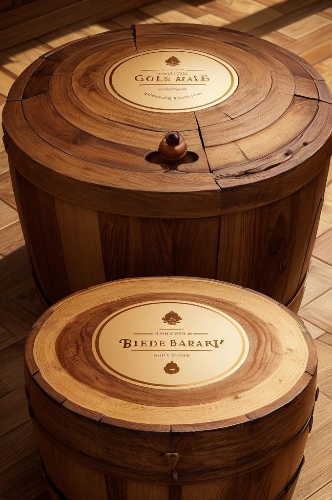 Create an image with a wine background with a golden bark name in the center in golden color and below the name forming the base for the name a rustic wooden trunk with golden coffee bean and golden ear in the change serving as the base for the name, below the trunk a golden dust