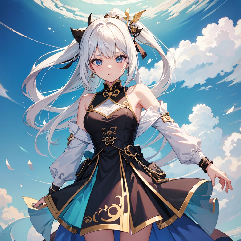 obra maestra，highest quality，impacto genshin，shenhe，Chica anime con cabello largo blanco y ojos azules con un vestido negro., Dios de pelo blanco, chica perfecta de pelo blanco, de arknights, tendencia en artstation pixiv, lindo anime waifu con un bonito vestido, estilo de anime4 K, mejor fondo de pantalla de anime 4k konachan, fondo de pantalla de arte anime 8 k