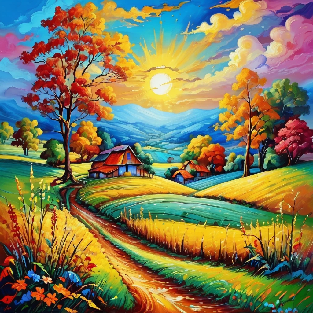 unique rural arts painting, high quality, ultra hd, very vibrant and colored, high resolution,