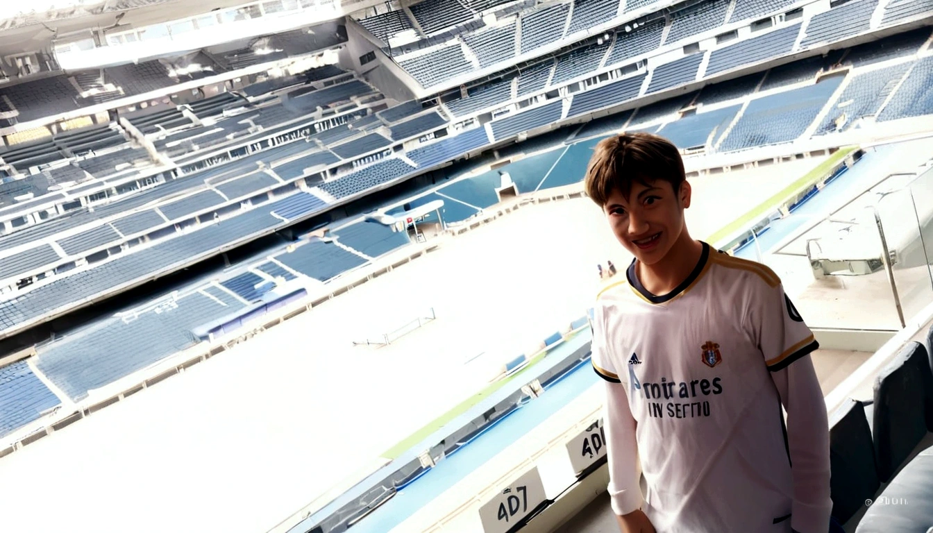 arafed young man parado en un estadio with a soccer ball, capturado en iphone, parado en un estadio, 🌻🎹🎼, diego fernandez, tomado en iphone 14 pro, tomada en iphone 1 3 pro, in Spain, foto de perfil, detallado!, looking towards the camera, !!hermoso!!, parado en una arena, by david rubin, exclusivo