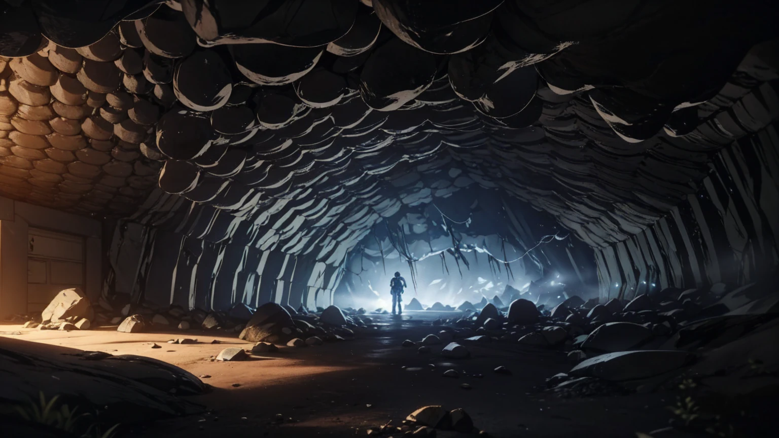 Empty invisible underground cave background,masterpiece,game CG,anime,Unmanned, no human,background,,,Soil, rock surface, indoor.((dark)).Torch.((low Brightness)).