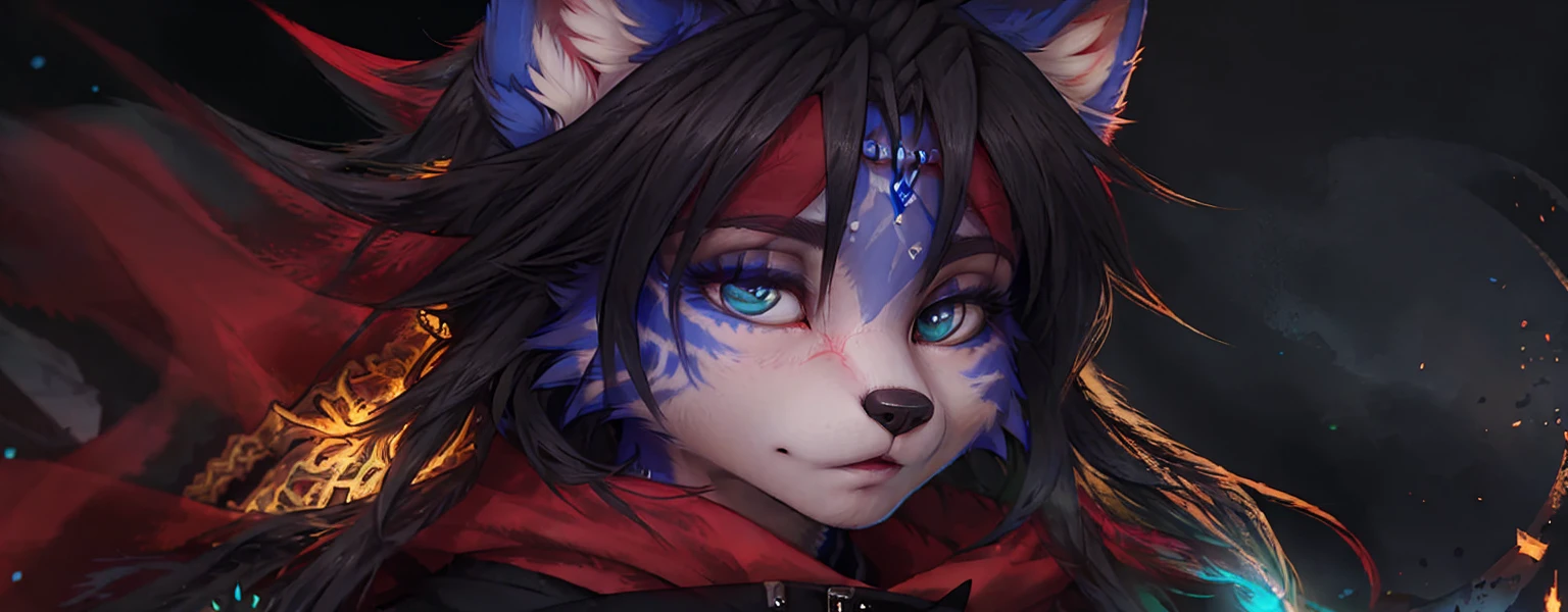 A beautiful and detailed (sweet portrait) von ((Krystal)), Sternenfuchs Krystal, Schlank, liebenswert, green eyes, medium breasts, (((Lange blaue Haare 1.3))), ((schwarze haarspitzen)), Dekollete, Grinsen, hoch schauen,, anthro, Pelzig, Hochgeladen E621, detailed flauschige fur, (von Fluff-Kevlar, Bayard Wu, Personalami, Pino Daeni), detailliertes Gesicht, (flauschige), 1 girl, Allein, Stammes-Kleidung, sweet girl, solo, liegend auf einer wiese
