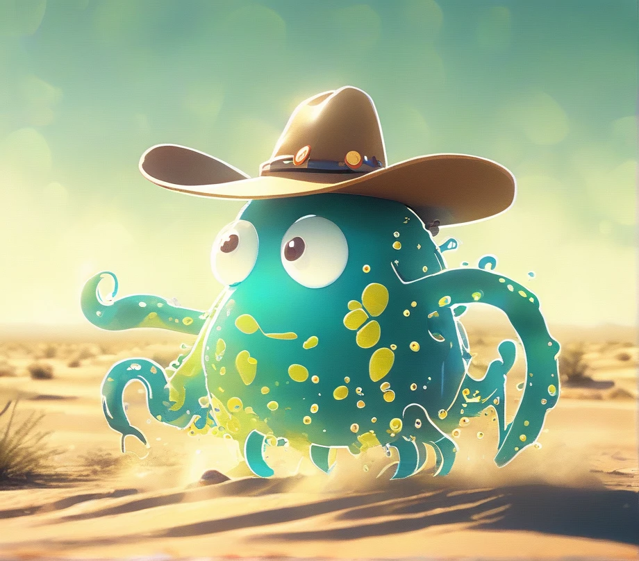 Big Bacteria Monster, Cowboy Hat, Desert, Style of Hellper