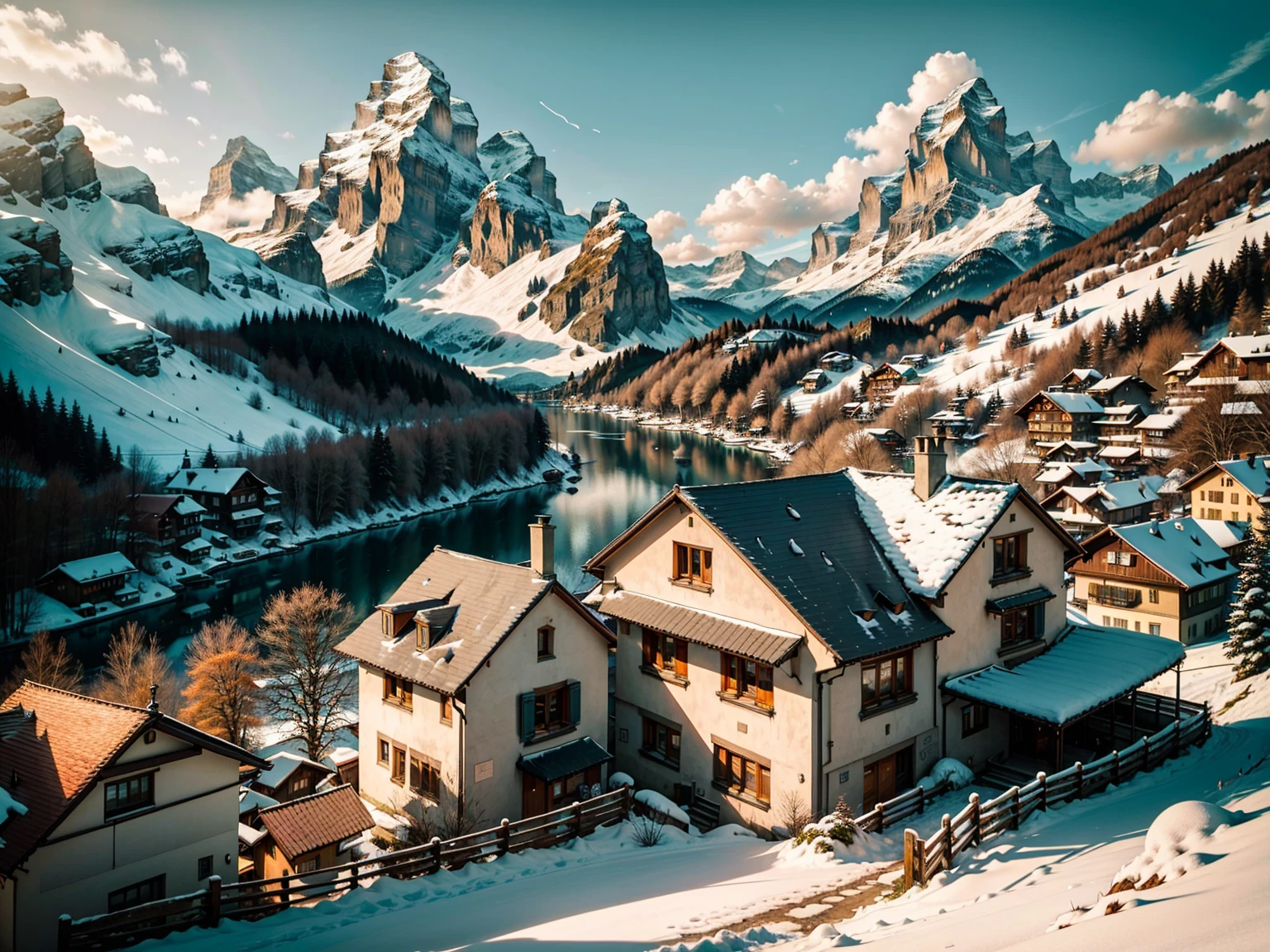 Snow Capped Mountain々And the small house in the foreground, (RAW Photos),lauterbrunnen valley, Switzerlandアルプス,Alps mountains in the background々, Switzerland, Alpine Landscape, The Alps,very very beautiful scenery, very very beautiful scenery,Switzerland建築,Switzerland華