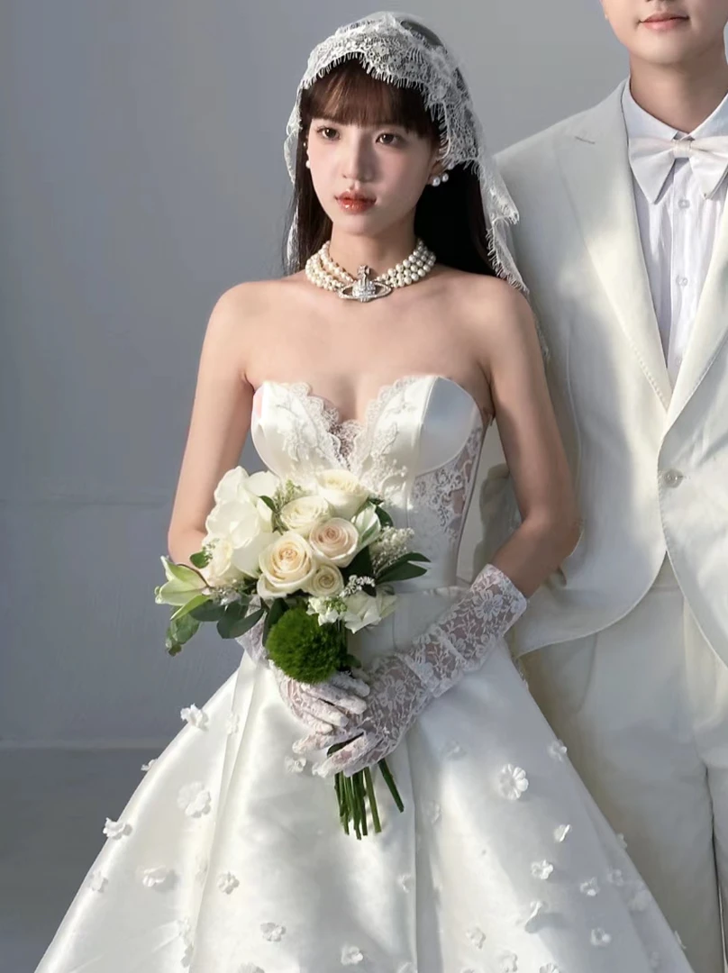 ,Small chest,Transparent wedding dress,Lace,Small chest,