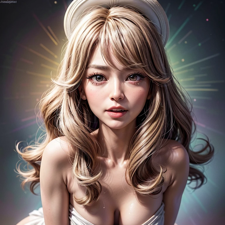 , 8k, High-level, absurd, masterpiece, best quality, primitive, very detailed CG, very detailed wallpaper, perfect lighting, Extremely detailed ((( personifying " Farrah Fawcett Majors " as a Little Girl))), MysticSight, Tyndall effect, Tyndall scattering, (Studio gray background with (Overflowing oodles Dazzling RainbowColorParticles (BokeH))), (RoundlyButts, ThighGap), (Exposed:0.4), ( with looking ahead) BREAK  (Acutance:0.88), (NOGIZAKA face variations) Extremely Detailed very KAWAII face variations, perfect , Childish, CaptivatingGaze ElaboratePupils detailed Eyes with (sparkling highlights:1.28), (Voluminous LongEyelashes、GlossyRED Lips with beautiful details, RosyCheeks, Radiant PearlSkin with Transparency . { (Dynamic LifeLike expressions:1.4) | :d) }, (large eyes:-1) .