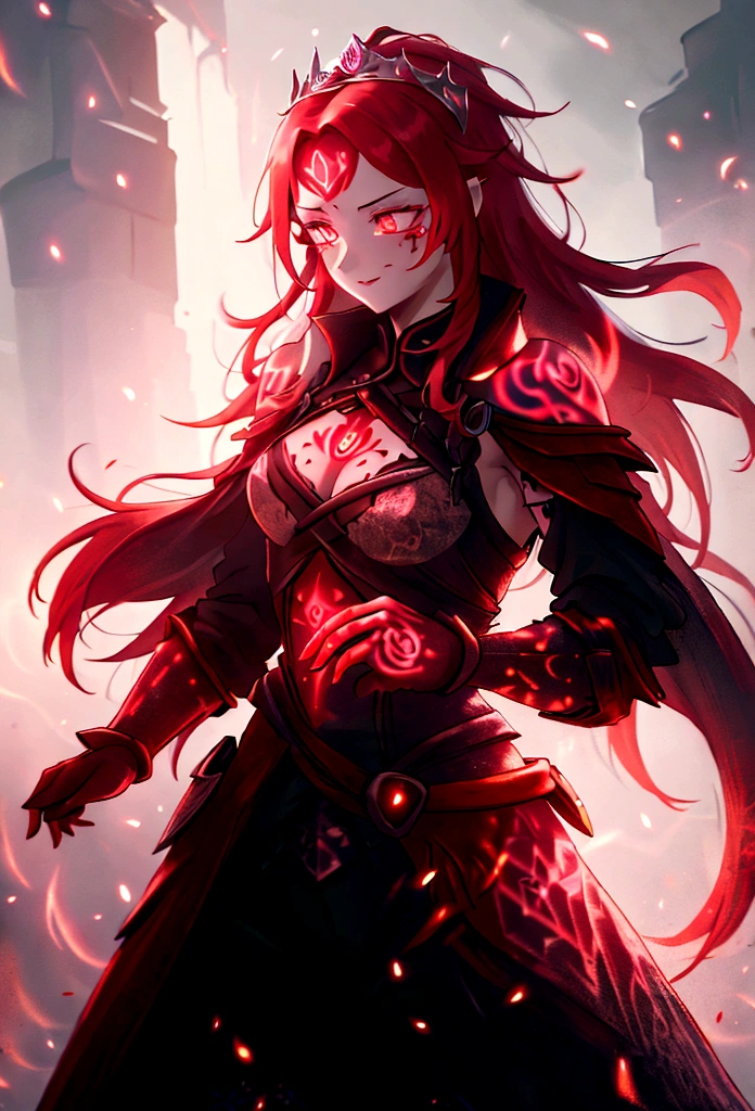 4K high resolution, one female, (((Glowing Tattoos))), long red hair, medieval princess dress and pants, armor, tiara