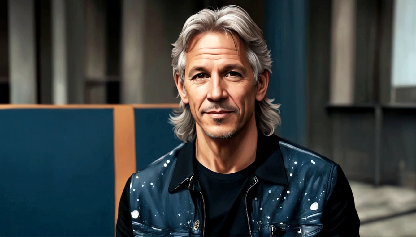 imagem de um homem com uma jaqueta de couro e uma camisa preta, # 1a man called lineker, 50 years old, he has a face similar to Jon Bom Jovi, he has light hair, brown eyes, black blouse, black pants, black sneakers, lying on the sofa in his house pintura digital de todos os tempos, #1 pintura digital de todos os tempos, hyperrealistic illustration, realistic digital illustration, Admirador de arte, pintura digital realista, inspirado em Quirijn van Brekelenkam, Martin then portrait of artwork, retrato de arte digital, in digital illustration style