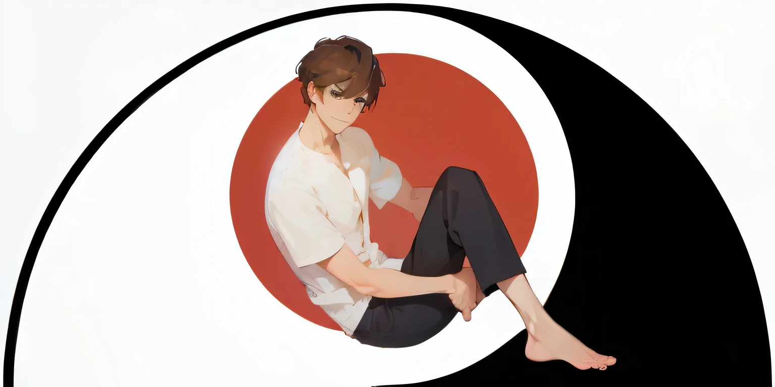 Handsome, Suave, seductive, alluring, sitting in circle, white guy, western guy, American, brown hair, blue eyes,