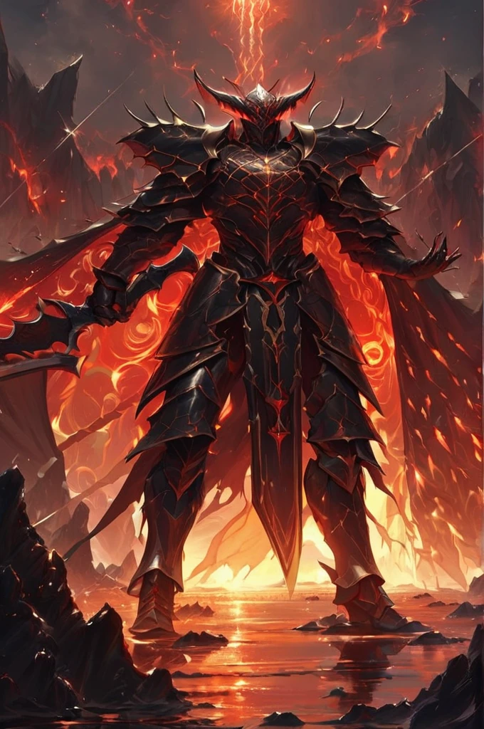 Portrait of a noble knight,Dignified,Royal Knights,armour,opulent,ultra - detailed,realisticlying, elf male, menacing red aura, long brown hair, full body