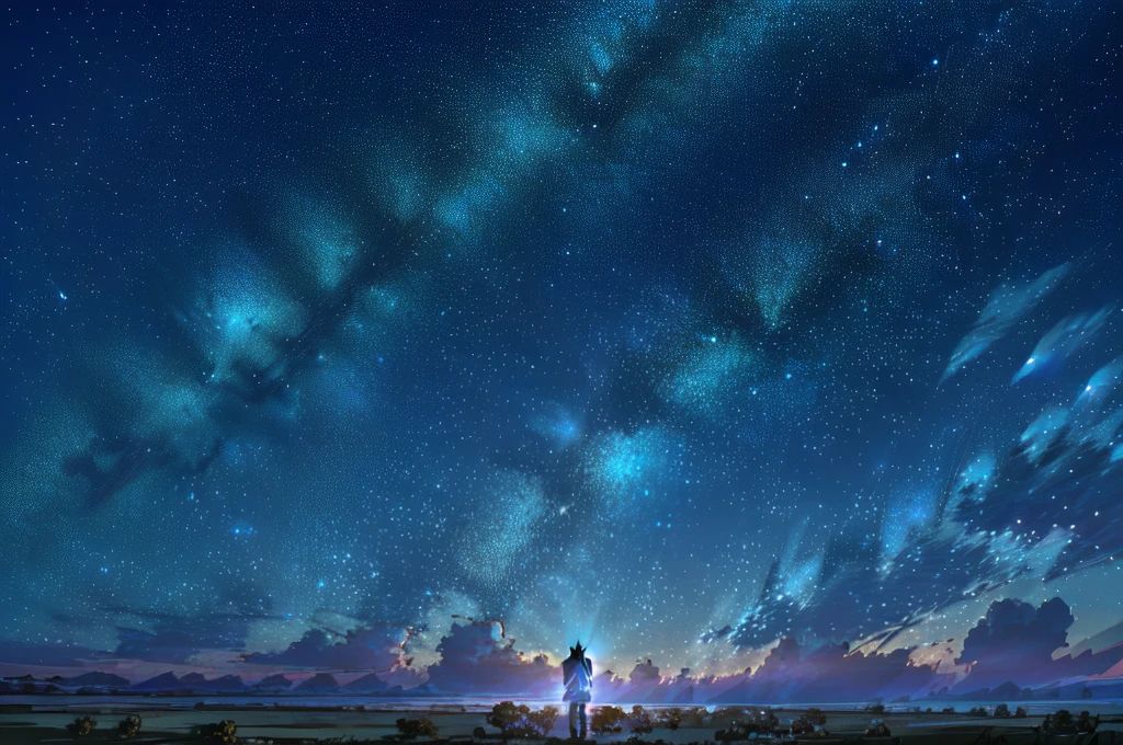 starry night sky with a person standing on a hill looking at the stars, cosmic skies. by makoto shinkai, star(sky) starry_sky, anime movie background, 4k anime wallpaper, starry sky 8 k, beautiful wallpaper, starry sky, amazing wallpaper, anime wallpaper 4k, anime wallpaper 4 k, makoto shinkai!