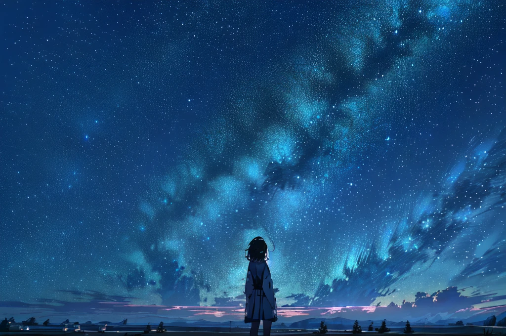 starry night sky with a person standing on a hill looking at the stars, cosmic skies. by makoto shinkai, star(sky) starry_sky, anime movie background, 4k anime wallpaper, starry sky 8 k, beautiful wallpaper, starry sky, amazing wallpaper, anime wallpaper 4k, anime wallpaper 4 k, makoto shinkai!