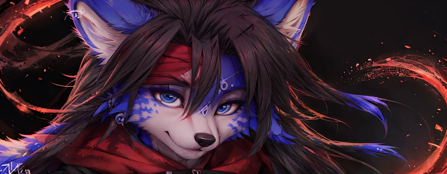 A beautiful and detailed (sweet portrait) von ((Krystal)), Sternenfuchs Krystal, Schlank, liebenswert, green eyes, medium breasts, (((Lange blaue Haare 1.3))),  ((schwarze haarspitzen)), Dekollete, Grinsen, hoch schauen,, anthro, Pelzig, Hochgeladen E621, detailed flauschige fur, (von Fluff-Kevlar, Bayard Wu, Personalami, Pino Daeni), detailliertes Gesicht, (flauschige), 1 girl, Allein,  Stammes-Kleidung, sweet girl, solo, liegend auf einer wiese
