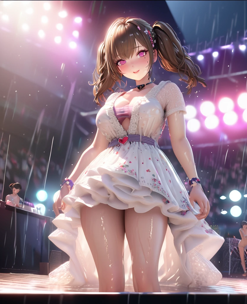 {{{masutepiece}}}, {{{Best Quality}}}, {{Ultra-detailed}}, {Illustration}, {{extremely delicate and beautiful}}, (Best Quality, in 8K, 32K, masutepiece, nffsw:1.2),Photo of cute Japan idol girl, of the highest quality, Best Quality, Realistic, Unity, 8K Wallpapers, Official art, highly detailed wallpaper,(1girl in:1.5),(Wedding Dresses Idol Costumes:1.2), (Sweaty skin:1.3),12year old,child,(Big smile:1.3),(Be in the spotlight:1.1),(Stand Microphone:1.5),(sing:1.5),(Very short bob hair:1.3), (Red hair:1.3),earrings,Looking at Viewer,(High detailed skin),Realistic body、long skirt,(Small breasts:1.4),Cute Girl, famous Japan idol,(),(low view),(lifted skirt:1.1),(Show off panties:1.2),(Open panties:1.2),(White lace panties:1.3),(Sheer panties:1.4),(Looking at Viewer:1.1),(Idol stage :1.5)、Ultra-detailed panties,Ultra-realistic panties、Realistic Man Muscles、Panties that bite into、life-likeオマンコ,dark pink papillae,Sheer Bra