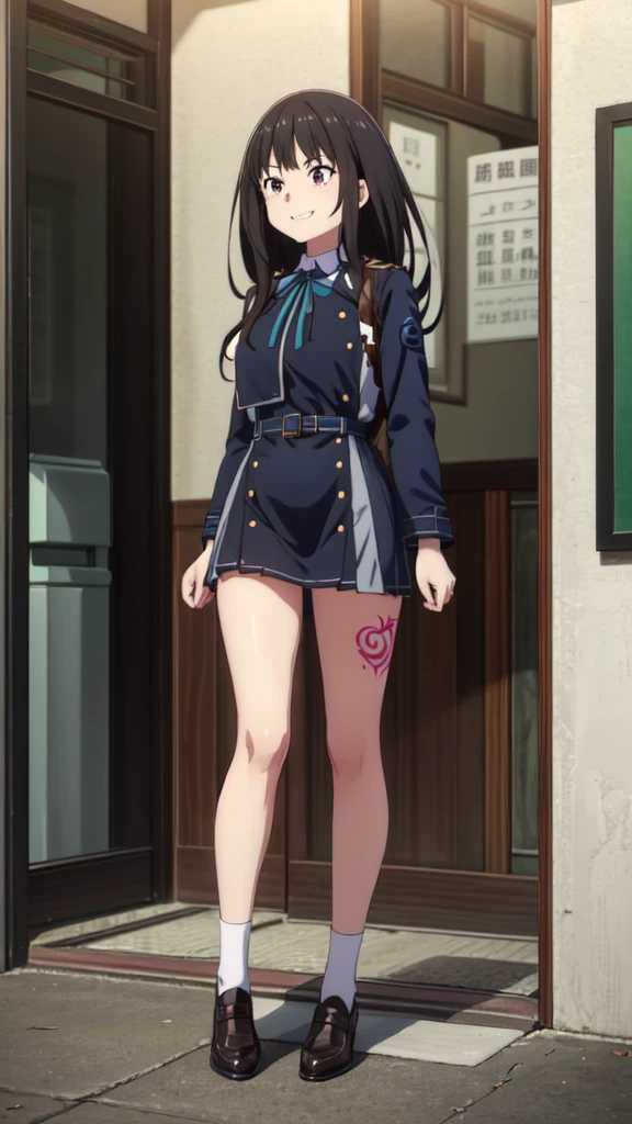 (((Pixel Perfect, Perfect in every detail))), alone, 1 personの女の子, Inoue Check, Licorice Uniform, View your viewers, Mouth closed, (((Pixel Perfect, Perfect in every detail))), alone, 1 person, Chisato Nishikigi, Uniform sake, Looking at the audience, smile, Chisato, 1 personの女の子, alone, chest, Neck ribbon, Collared shirt, Uniform sake, Two-tone micro mini dress, Blue Dress, Long sleeve, Red Belt, (((1 personの女の子))),(((alone))),(((1 person))).loafers、Black socks、女の子erson, whole body,(Looking up:1.4) alley, Contact us, Talk to your audience、Are Are standing、, 1 Girl}} Are standing,,{Show Viewer,, tattoo, High heels, Grin、smile, 軽いsmile, anger, blush, saliva, tattoo、Highlight the face、bad woman、sadistic、Are standing、Shaving, (下腹部のtattoo:1.5), (ハートのtattoo:1.5), (belly but ton: 1.1), (Micro Mini Skirt: 1.3), 女の子1 pon, whole body,(Looking up:1.4)choker、slave、 Big Breasts、chestの膨らみ,big、