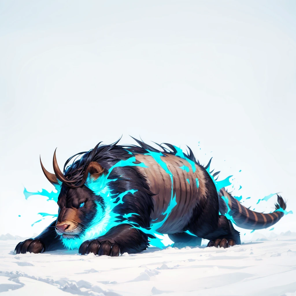 Big Animals, glow blue eyes, (his eyes gave off light), mammoth mixed with beaver, has red stripes on its body, Grassroots, no background, (has beard)