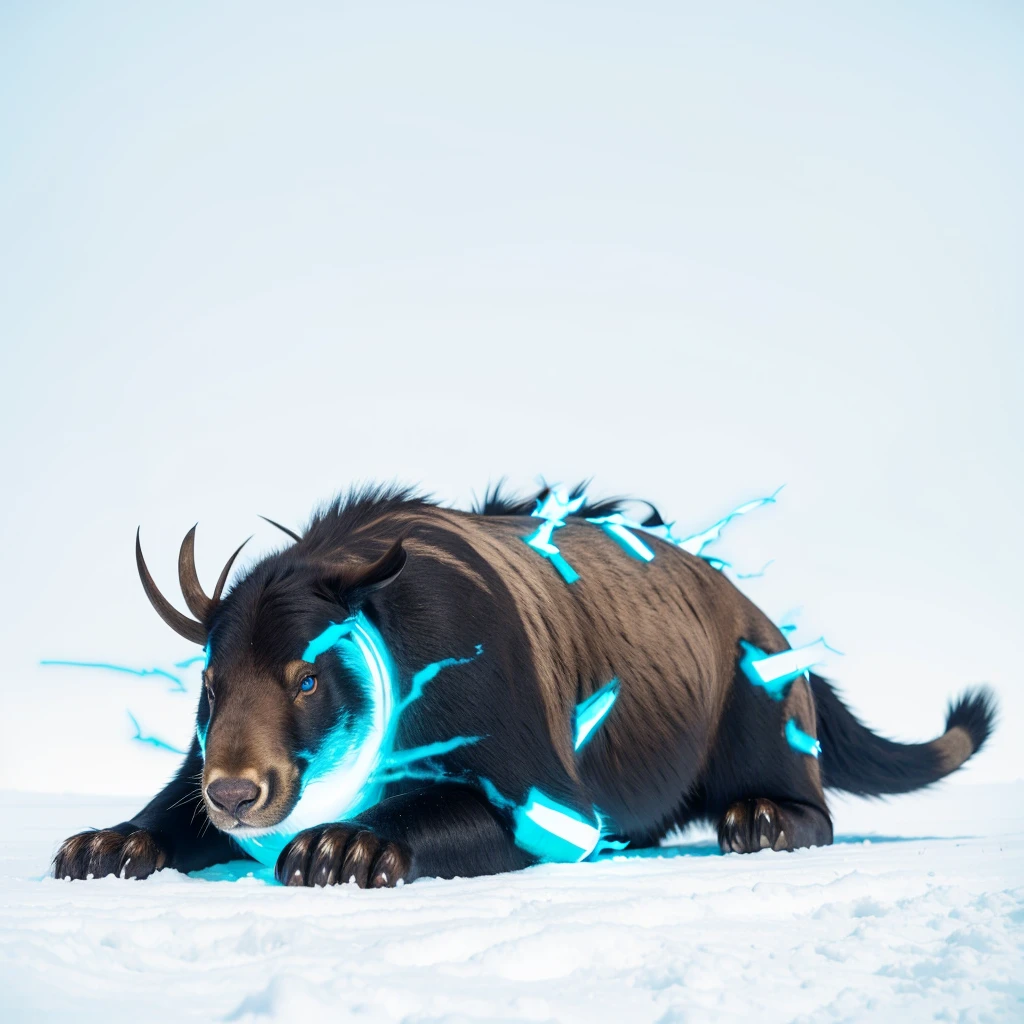 Big Animals, glow blue eyes, (his eyes gave off light), mammoth mixed with beaver, has red stripes on its body, Grassroots, no background, (has beard)