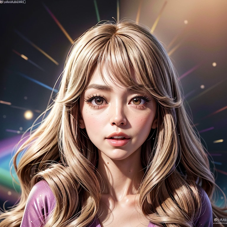 NSFW, 8k, High-level, absurd, masterpiece, best quality, primitive, very detailed CG, very detailed wallpaper, perfect lighting, Extremely detailed ((( personifying " Farrah Fawcett Majors " as a Little Girl))), MysticSight, Tyndall effect, Tyndall scattering, (Studio gray background with (Overflowing oodles Dazzling RainbowColorParticles (BokeH))), (RoundlyButts, ThighGap), (Exposed:0.4), (Assfocus with looking ahead) BREAK (Acutance:0.88), (NOGIZAKA face variations) Extremely Detailed very KAWAII face variations, perfect anatomy, Childish, CaptivatingGaze ElaboratePupils detailed Eyes with (sparkling highlights:1.28), (Voluminous LongEyelashes、GlossyRED Lips with beautiful details, RosyCheeks, Radiant PearlSkin with Transparency . { (Dynamic LifeLike expressions:1.4) | :d) }, (large eyes:-1) .