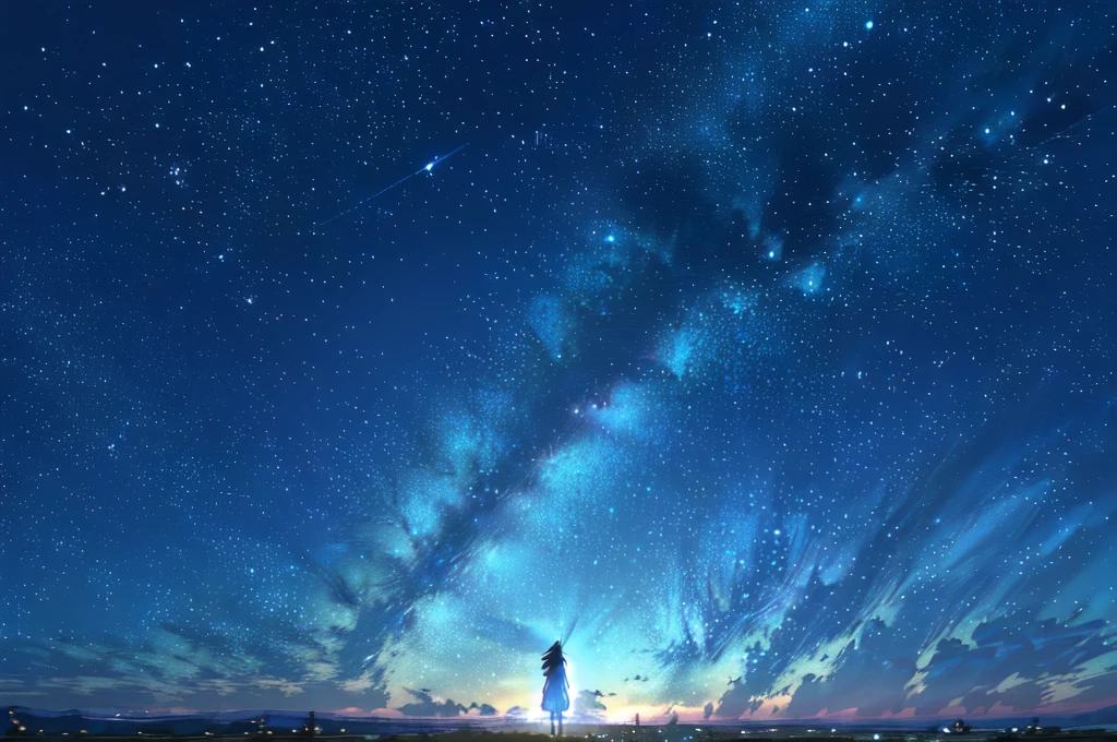 starry night sky with a person standing on a hill looking at the stars, cosmic skies. by makoto shinkai, star(sky) starry_sky, anime movie background, 4k anime wallpaper, starry sky 8 k, beautiful wallpaper, starry sky, amazing wallpaper, anime wallpaper 4k, anime wallpaper 4 k, makoto shinkai!