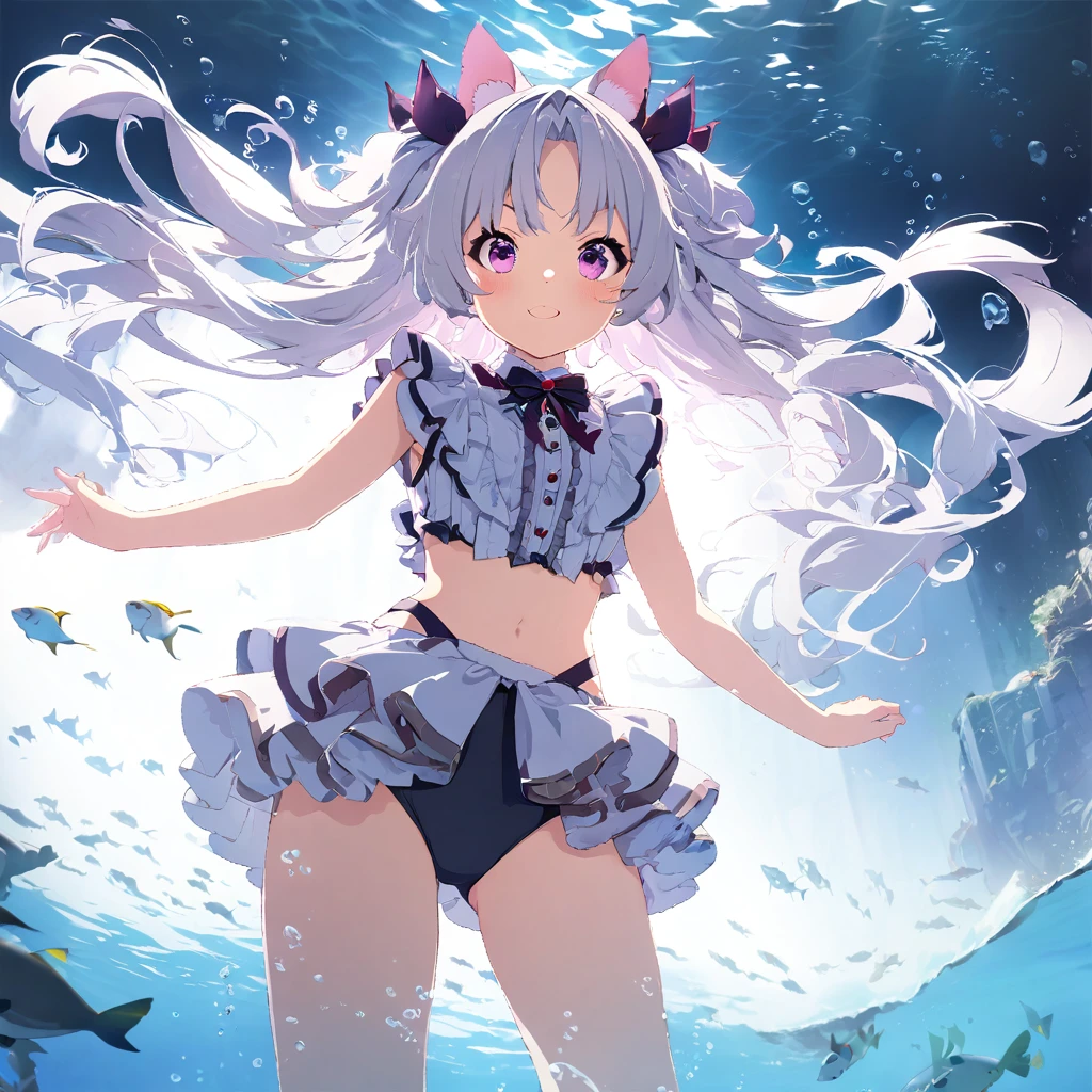 (((best quality))), ((ultra-detailed)), ((an extremely delicate and beautiful)), ((16k)), high quality, illustration, masterpiece, (extremely detailed CG 8k), (very fine 8K CG), realistic, hd, cgi, frilly swimsuit, beautiful eyes, dynamic angle, stylish pose, strong light coming in, sharp focus, illustration, game cg, anime, (submerged, underwater:1.2), (1girl, solo, standing:1.2), BAPV, pink thema, yellow thema, blue thema, red thema, gray thema, 1girl, smile, 1girl, (((miyakodef))), (((miyakornd))), .(kawaii).(adorable).((cutie)).((imouto)).(soft).